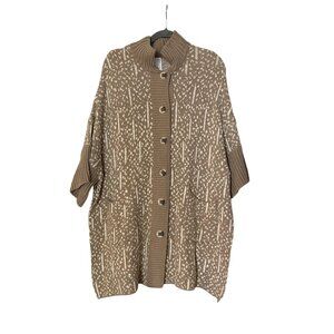 MarlaWynne Sweater Cardigan Brown Cream Extra Small Oversized Lagenlook Poncho